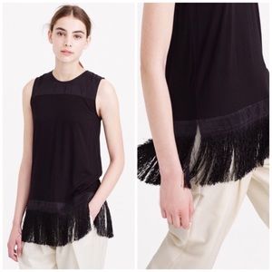 J Crew Chiffon Yoke Fringe Black Tank 
Sz XS